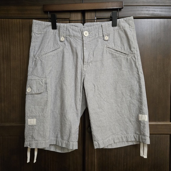 Sundance Pants - Sundance Womens 12 Blue Coastal Stripe 100% Cotton Shorts Bermuda Cargo Gorpcore